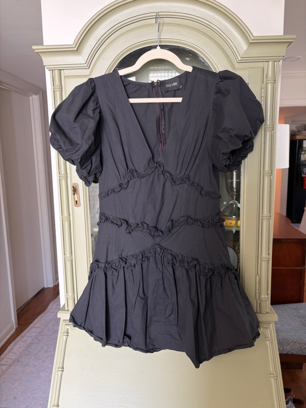 Black Puff Sleeve Ruffle Mini Dress